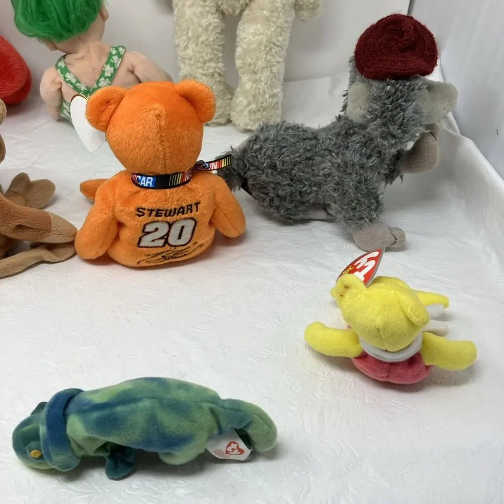 Ty Beanie Babies & Plush Lot of 11 Poodle Bear Scorpion Troll Dog Monkey Etc